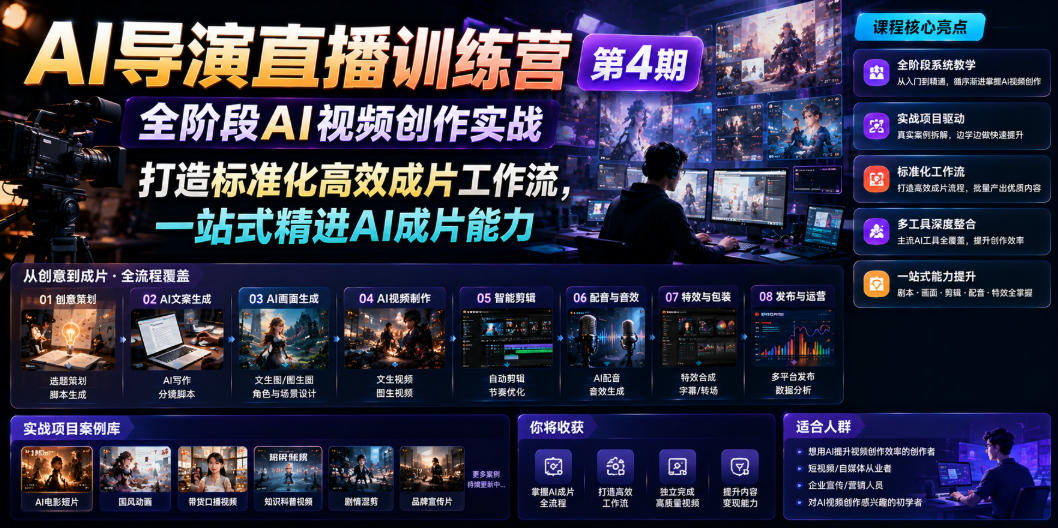 AI导演直播训练营第4期｜全阶段AI视频创作实战，打造标准化高效成片工作流，一站式精进AI成片能力 - 啥好玩-啥好玩