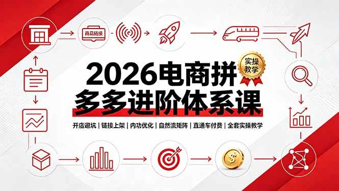 （19206期）2026电商拼多多进阶体系课，开店避坑，链接上架，内功优化，自然流矩阵｜直通车付费｜全套实操教学 - 啥好玩-啥好玩