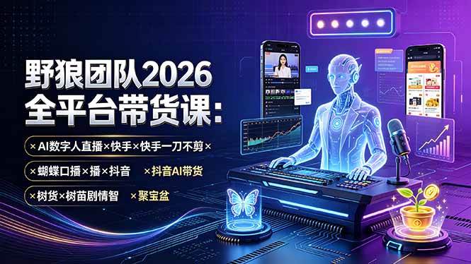 （19511期）野狼团队2026全平台带货课-7月：AI数字人直播×快手一刀不剪×蝴蝶口播×抖音AI带货×树苗剧情智剪×聚宝盆-啥好玩