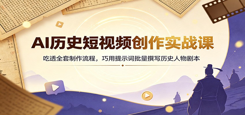 AI历史短视频创作实战课：吃透全套制作流程，巧用提示词批量撰写历史人物剧本 - 啥好玩副业网-啥好玩副业网