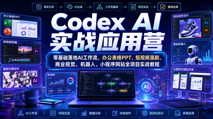 Codex AI实战应用营｜零基础落地AI工作流，办公表格PPT、短视频漫剧、商业视觉、机器人、小程序网站全项目实战教程-啥好玩副业网
