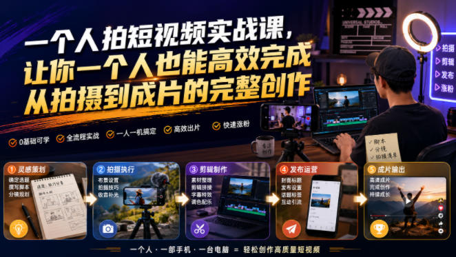 一个人拍短视频实战课，让你一个人也能高效完成从拍摄到成片的完整创作 - 啥好玩-啥好玩