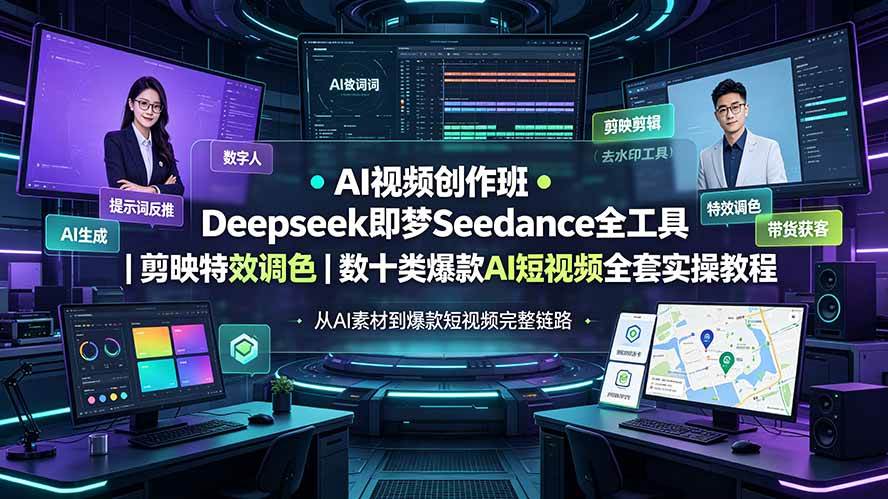 （19454期）AI视频创作班◆Deepseek即梦Seedance全工具｜剪映特效调色｜数十类爆款AI短视频全套实操教程 - 啥好玩-啥好玩