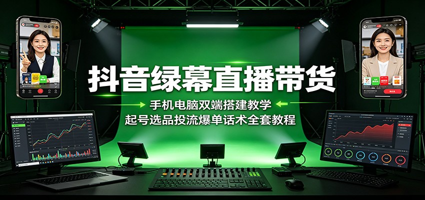 抖音绿幕直播带货：手机电脑双端搭建教学，起号选品投流爆单话术全套教程-啥好玩