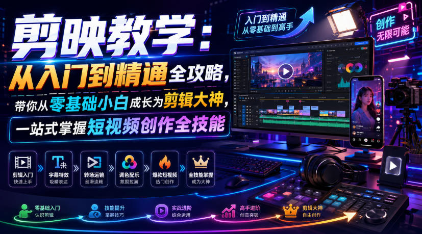剪映教学：从入门到精通全攻略，带你从零基础小白成长为剪辑大神，一站式掌握短视频创作全技能 - 啥好玩-啥好玩