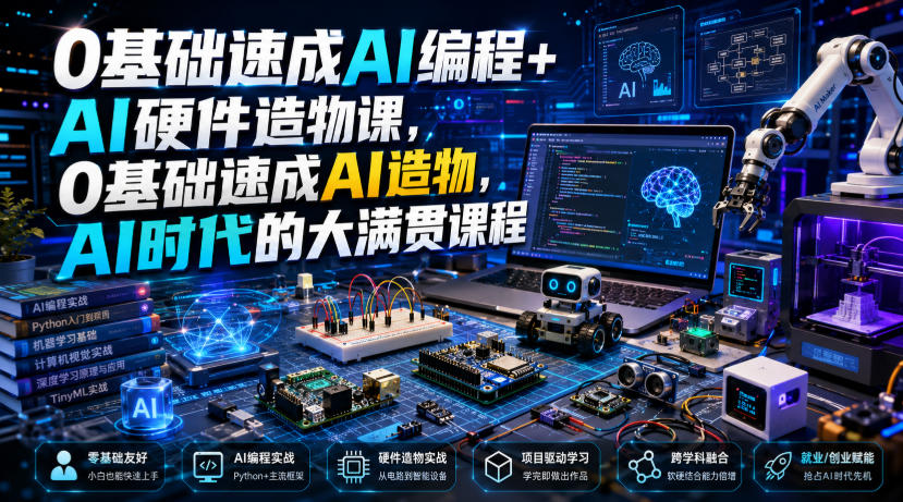 0基础速成AI编程+AI硬件造物课，0基础速成AI造物，AI时代的大满贯课程-啥好玩