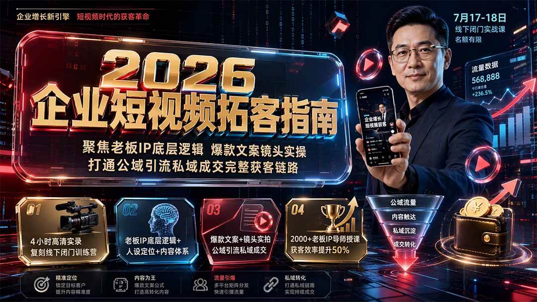（19667期）2026企业短视频拓客指南：聚焦老板IP底层逻辑，爆款文案镜头实操，打通公域引流私域成交完整获客链路 - 啥好玩副业网-啥好玩副业网