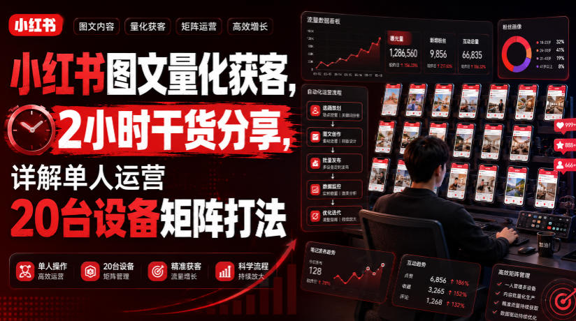 小红书图文量化获客，2小时干货分享，详解单人运营20台设备矩阵打法-啥好玩