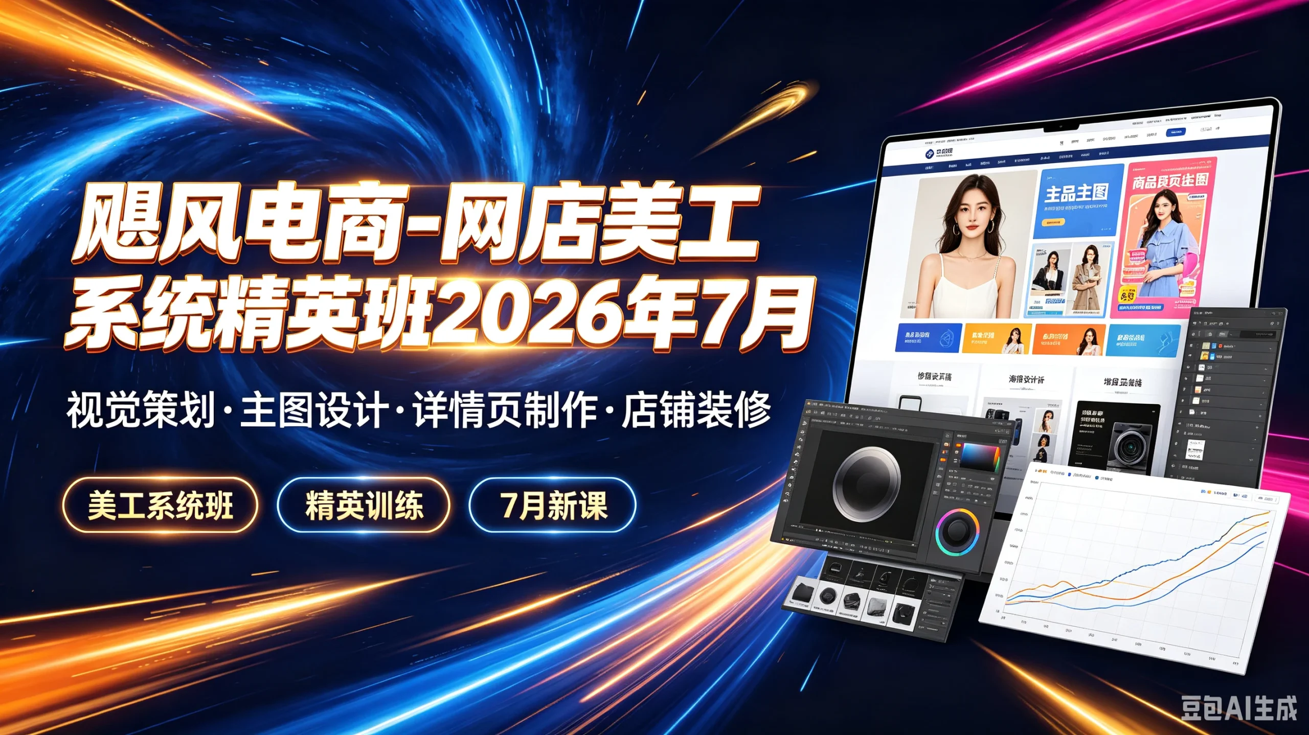【精】飓风电商-网店美工系统精英班2026年7月，视觉策划·主图设计·详情页制作·店铺装修，美工系统班、精英训练、7月新课-啥好玩