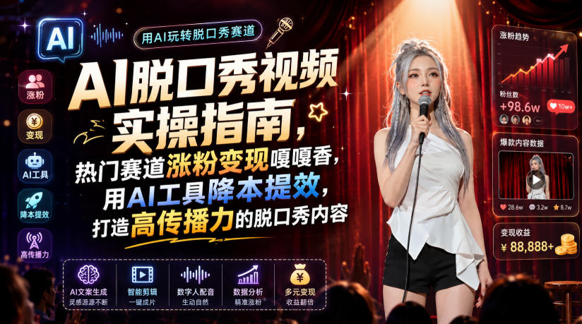 AI脱口秀视频实操指南，热门赛道涨粉变现嘎嘎香，用AI工具降本提效，打造高传播力的脱口秀内容 - 啥好玩-啥好玩