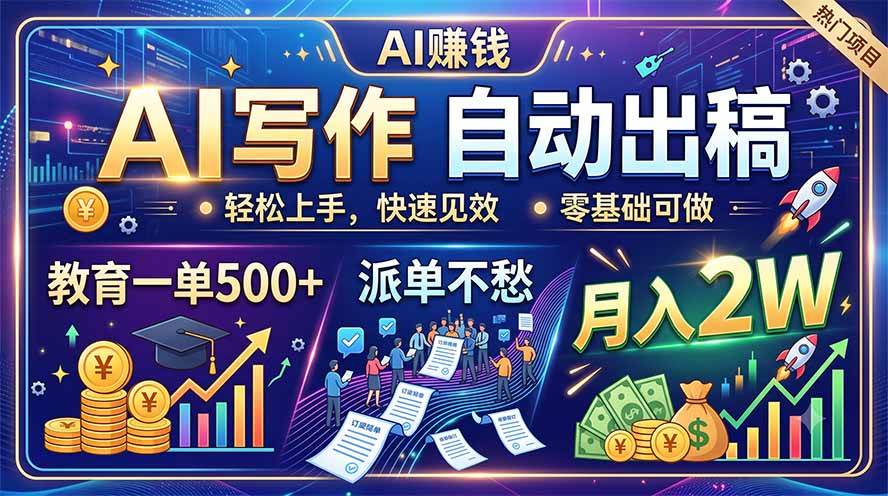 (19614期)AI写作自动出稿,教育一单500+,派单不愁,月入2W-啥好玩