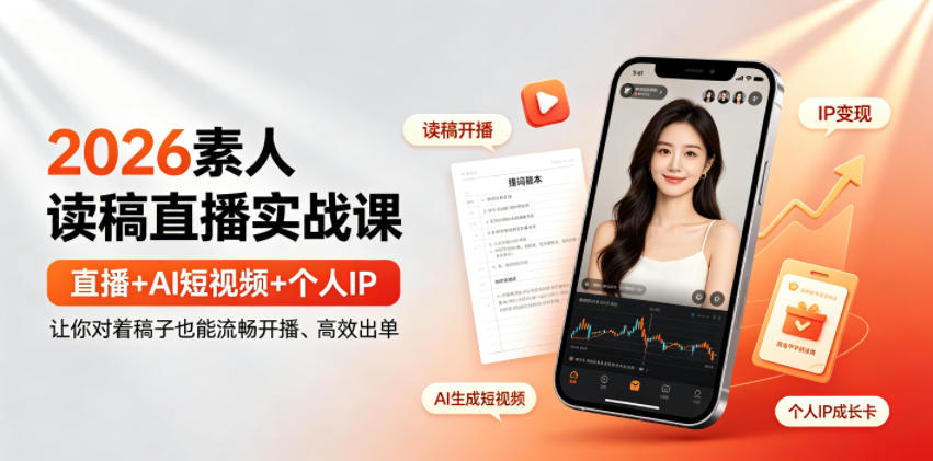 2026素人读稿直播实战课｜直播+AI短视频+个人IP，让你对着稿子也能流畅开播、高效出单 - 啥好玩-啥好玩