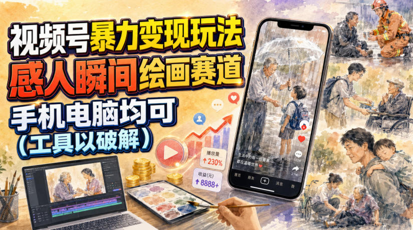 视频号暴力变现玩法，感人瞬间绘画赛道，手机电脑均可 - 啥好玩-啥好玩