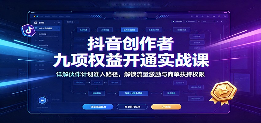 抖音创作者九项权益开通实战课：详解伙伴计划准入路径，解锁流量激励与商单扶持权限-啥好玩