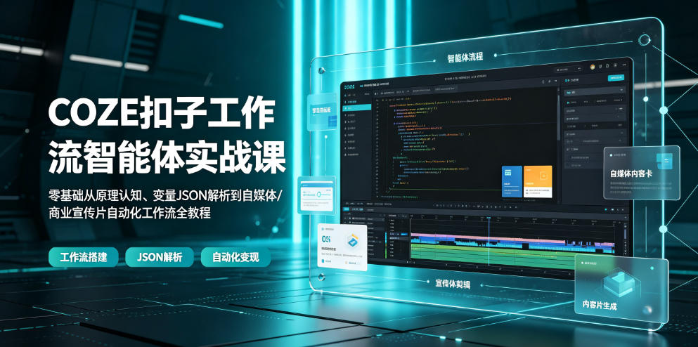 COZE扣子工作流智能体实战课｜零基础从原理认知、变量JSON解析到自媒体/商业宣传片自动化工作流全教程 - 啥好玩-啥好玩