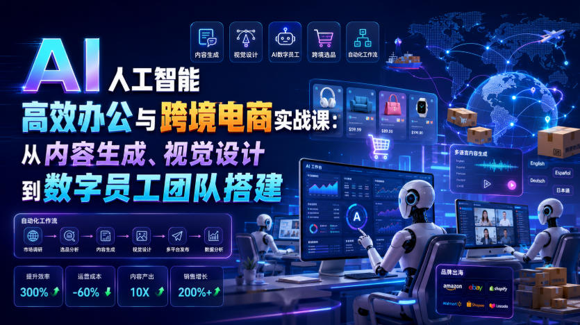 AI人工智能高效办公与跨境电商实战课：从内容生成、视觉设计到数字员工团队搭建 - 啥好玩-啥好玩