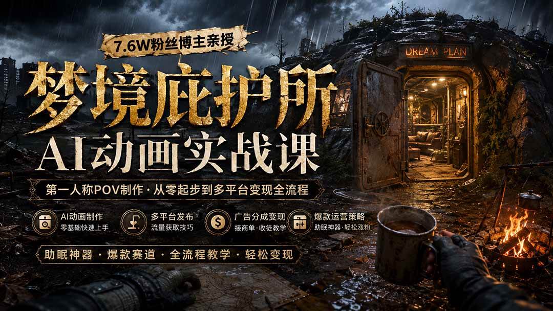 （19886期）梦境庇护所AI动画实战课：7.6W粉丝博主亲授第一人称POV制作，从零起步到多平台发布变现全流程