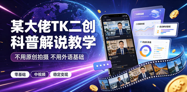 某大佬TK二创科普解说教学，不用原创拍摄不用外语基础，零基础做TikTok中视频稳定变现 - 啥好玩-啥好玩