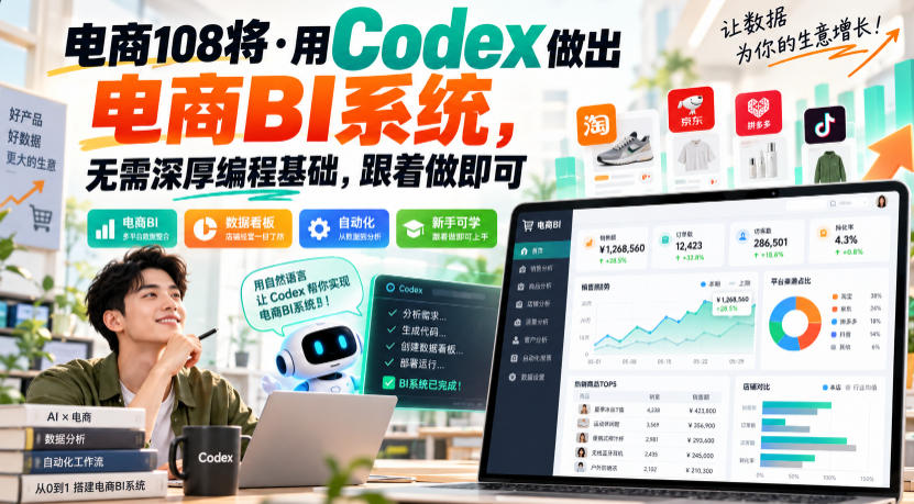 电商108将·用Codex做出电商BI系统，无需深厚编程基础，跟着做即可 - 啥好玩副业网-啥好玩副业网