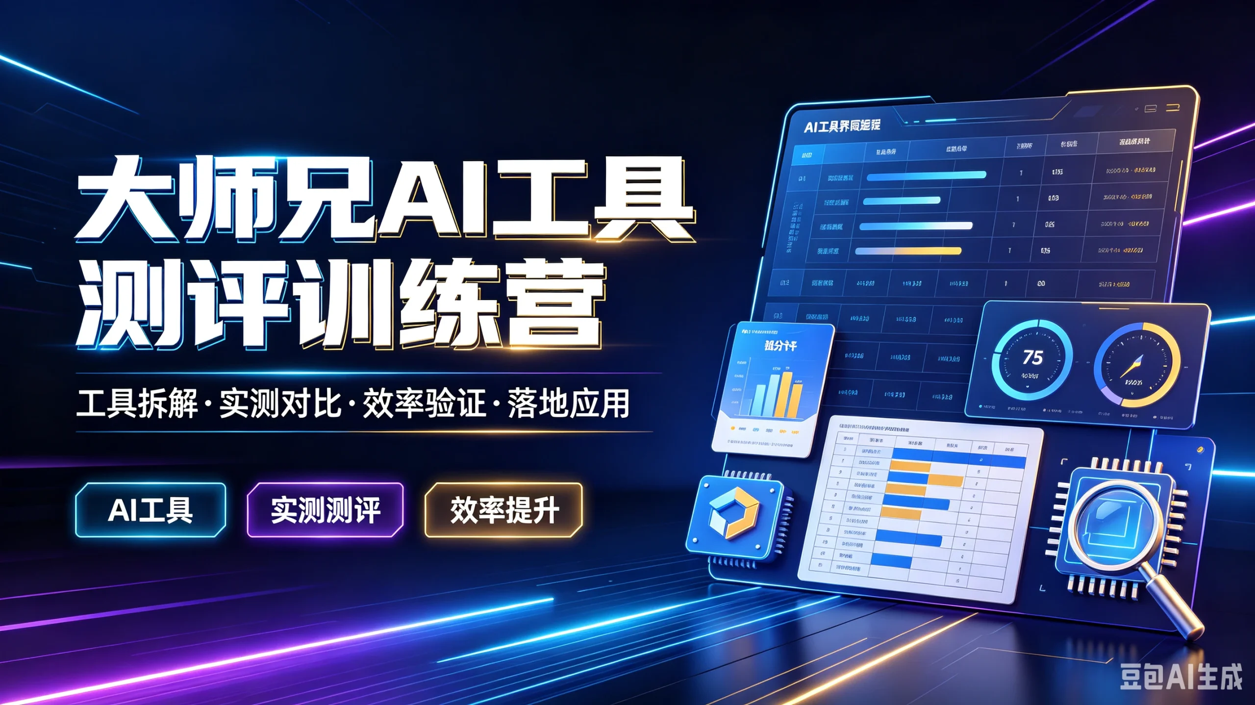 【精】大师兄AI工具测评训练营，工具拆解·实测对比·效率验证·落地应用，AI工具、实测测评、效率提升-啥好玩