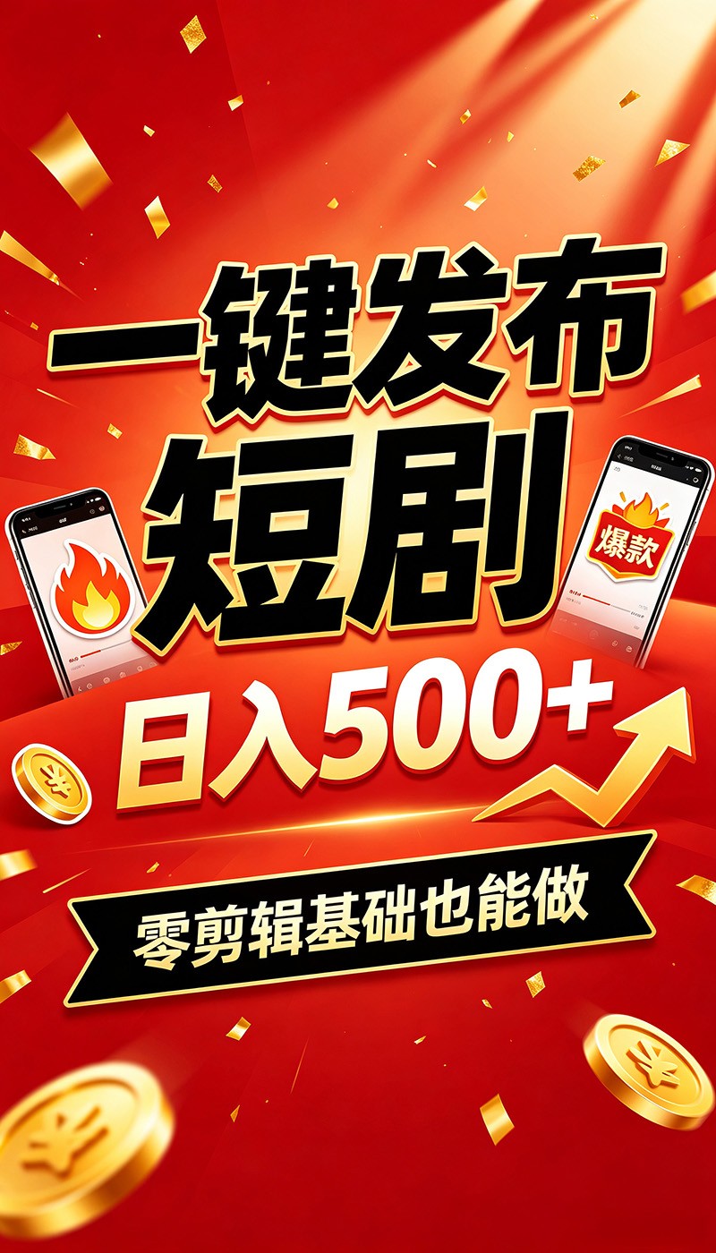 快手短剧一键发布,不用剪辑操作简单,副业日入500+。空闲时间轻松赚收益-啥好玩