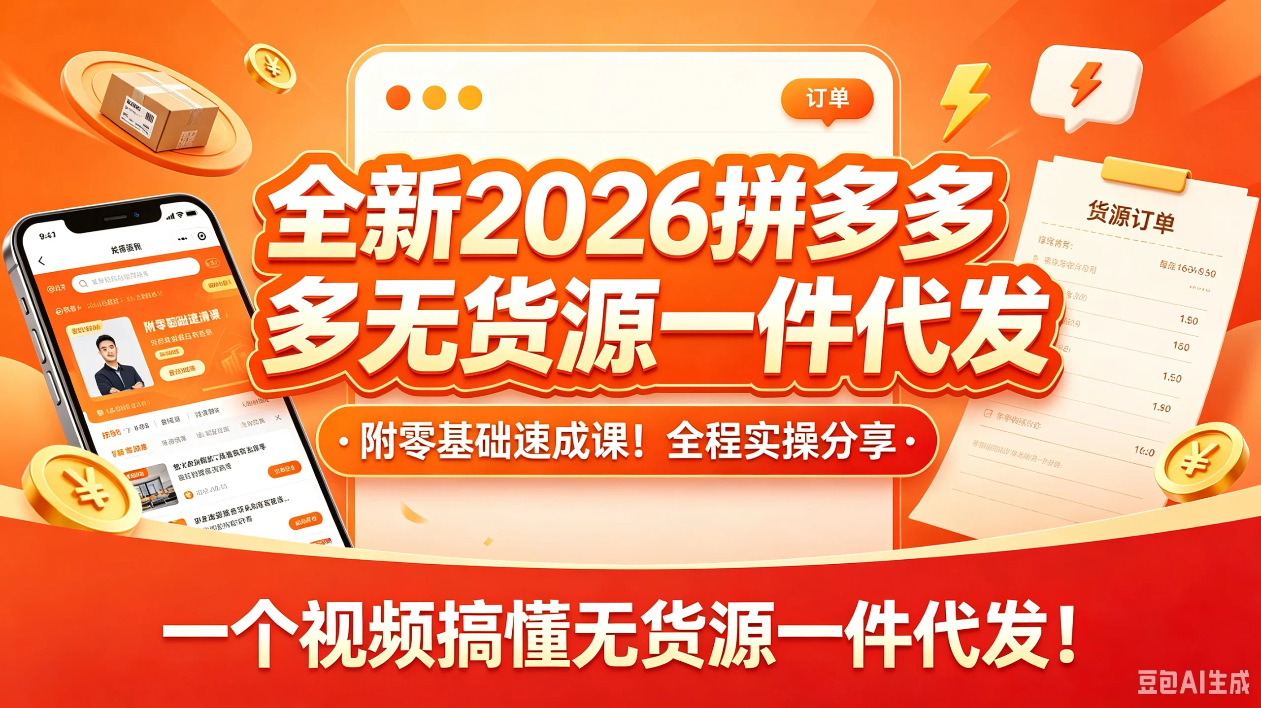 【精】全新2026拼多多无货源一件代发，附零基础速成课！全程实操分享，一个视频搞懂无货源一件代发！-啥好玩副业网