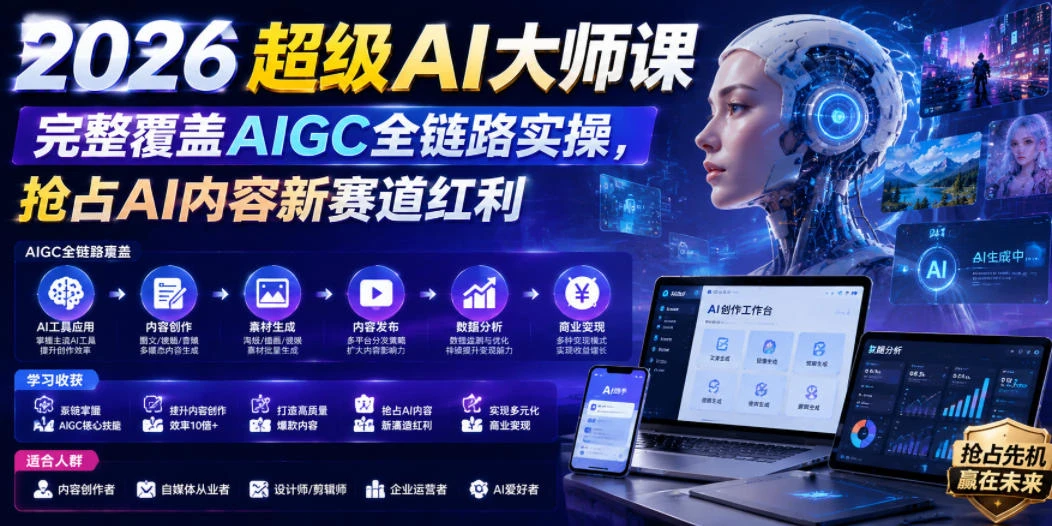 【精】2026超级AI大师课，完整覆盖AIGC全链路实操，抢占AI内容新赛道红利-啥好玩