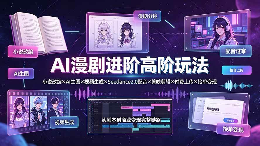 （19430期）AI漫剧进阶高阶玩法：小说改编×AI生图×视频生成×Seedance2.0配音×剪映剪辑×付费上传×接单变现 - 啥好玩-啥好玩