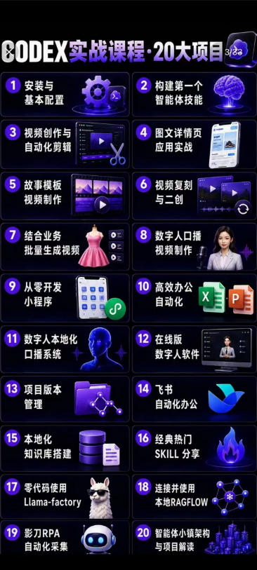 Codex智能体实战全能课｜0基础从搭建技能到自动化落地，视频剪辑-办公-知识库-数字人全场景变现教程 - 啥好玩-啥好玩