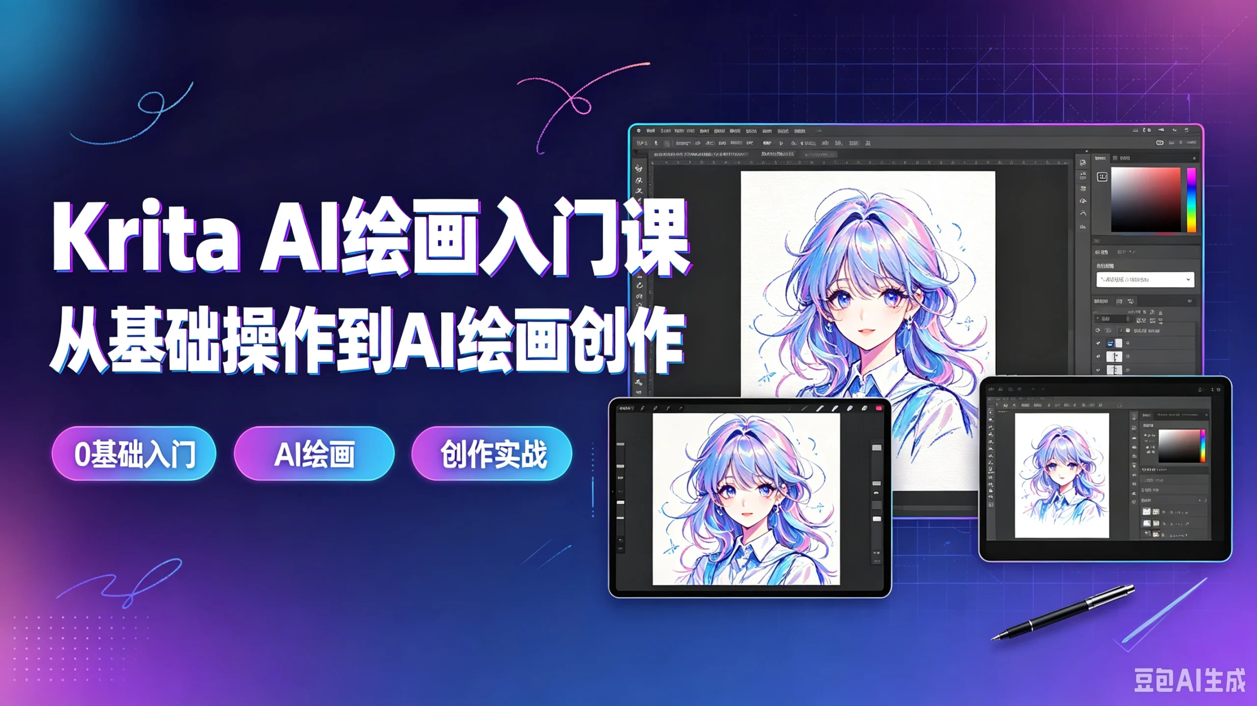 【精】Krita AI绘画入门课从基础操作到AI绘画创作,0基础入门、Al绘画、创作实战 - 啥好玩-啥好玩