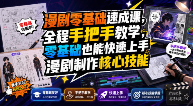 漫剧零基础速成课，全程手把手教学，零基础也能快速上手漫剧制作核心技能 - 啥好玩-啥好玩