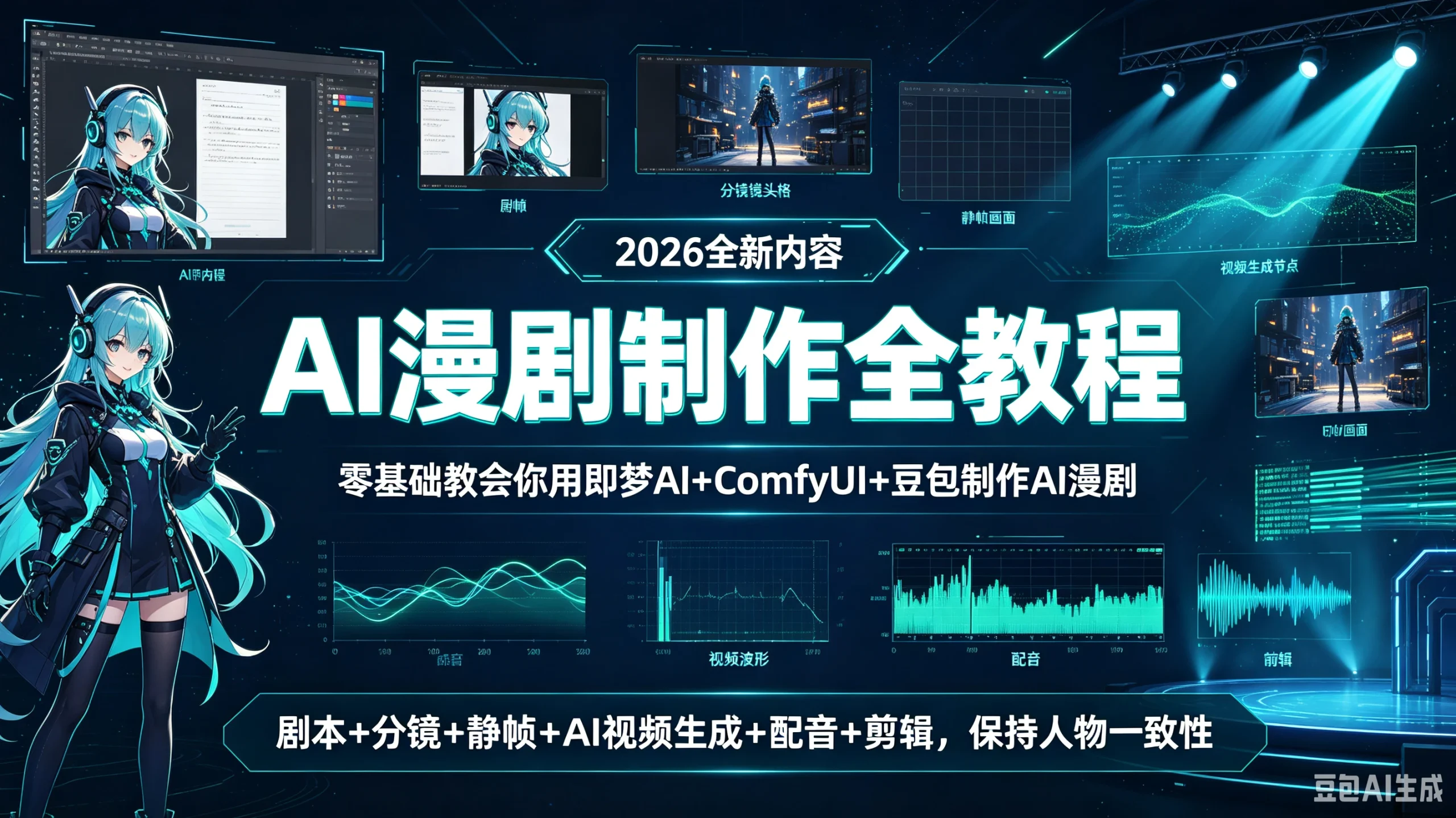 【精】AI漫剧制作全教程（2026全新内容）零基础教会你用（即梦ai+ComfyUI+豆包）制作ai漫剧！剧本+分镜+静帧+ai视频生成+配音+剪辑，保持人物一致性！-啥好玩副业网
