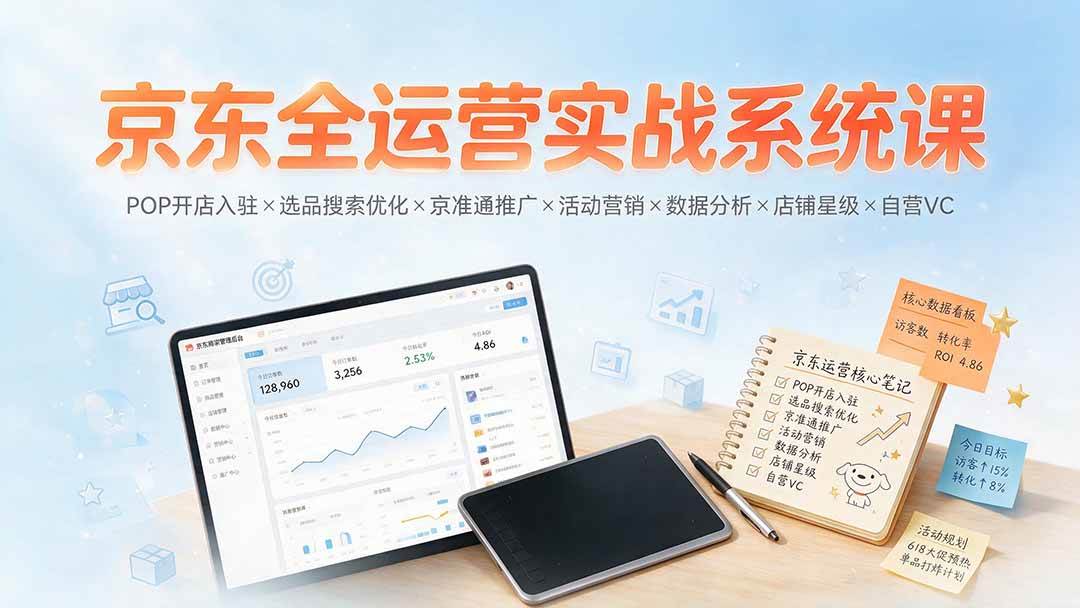 （19581期）京东全运营实战系统课：POP开店入驻×选品搜索优化×京准通推广×活动营销×数据分析×店铺星级×自营VC-啥好玩