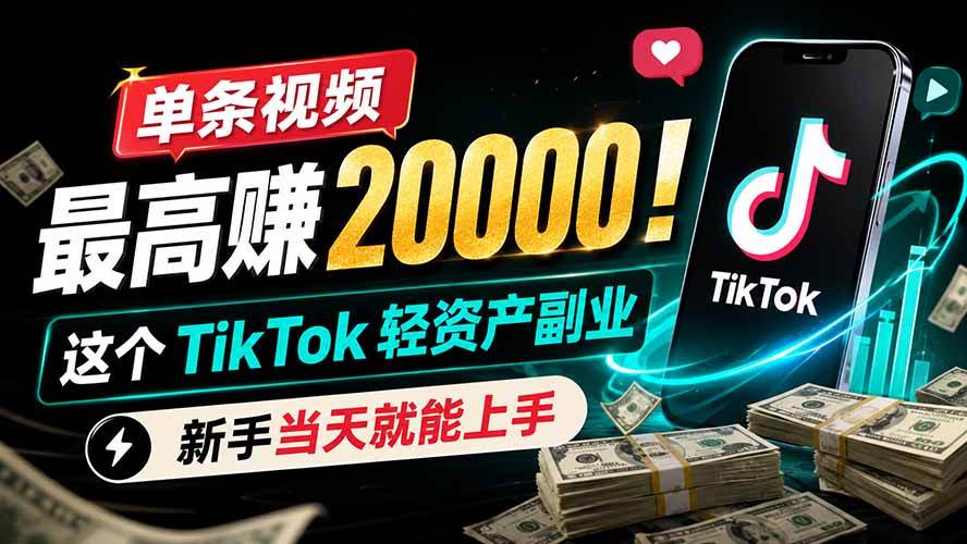 （19457期）单条视频最高赚 20000！这个 TikTok 轻资产副业，新手当天就能上手-啥好玩
