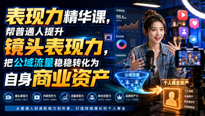 表现力精华课，帮普通人提升镜头表现力，把公域流量稳稳转化为自身商业资产-啥好玩