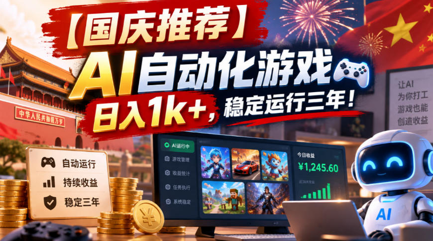 【国庆推荐】AI自动化游戏,日入1k+,操作简单,稳定运行三年!【揭秘】-啥好玩副业网