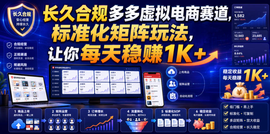 长久合规多多虚拟电商赛道，标准化矩阵玩法，让你每天稳賺1K+【揭秘】-啥好玩