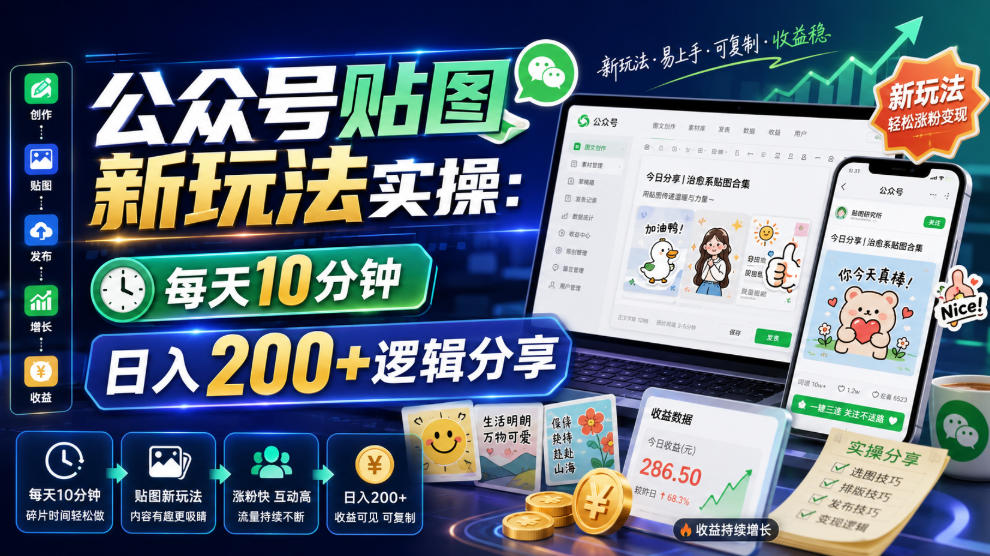公众号贴图新玩法实操，每天10分钟，日入200+逻辑分享-啥好玩