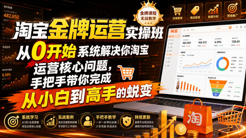 淘宝金牌运营实操班，从0开始系统解决你淘宝运营核心问题，手把手带你完成从小白到高手的蜕变（2026年7月） - 啥好玩-啥好玩