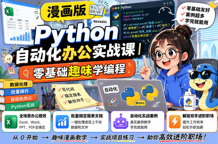 漫画版Python自动化办公实战课｜零基础趣味学编程，全场景办公提效、批量搞定报表文档、解放双手进阶职场-啥好玩