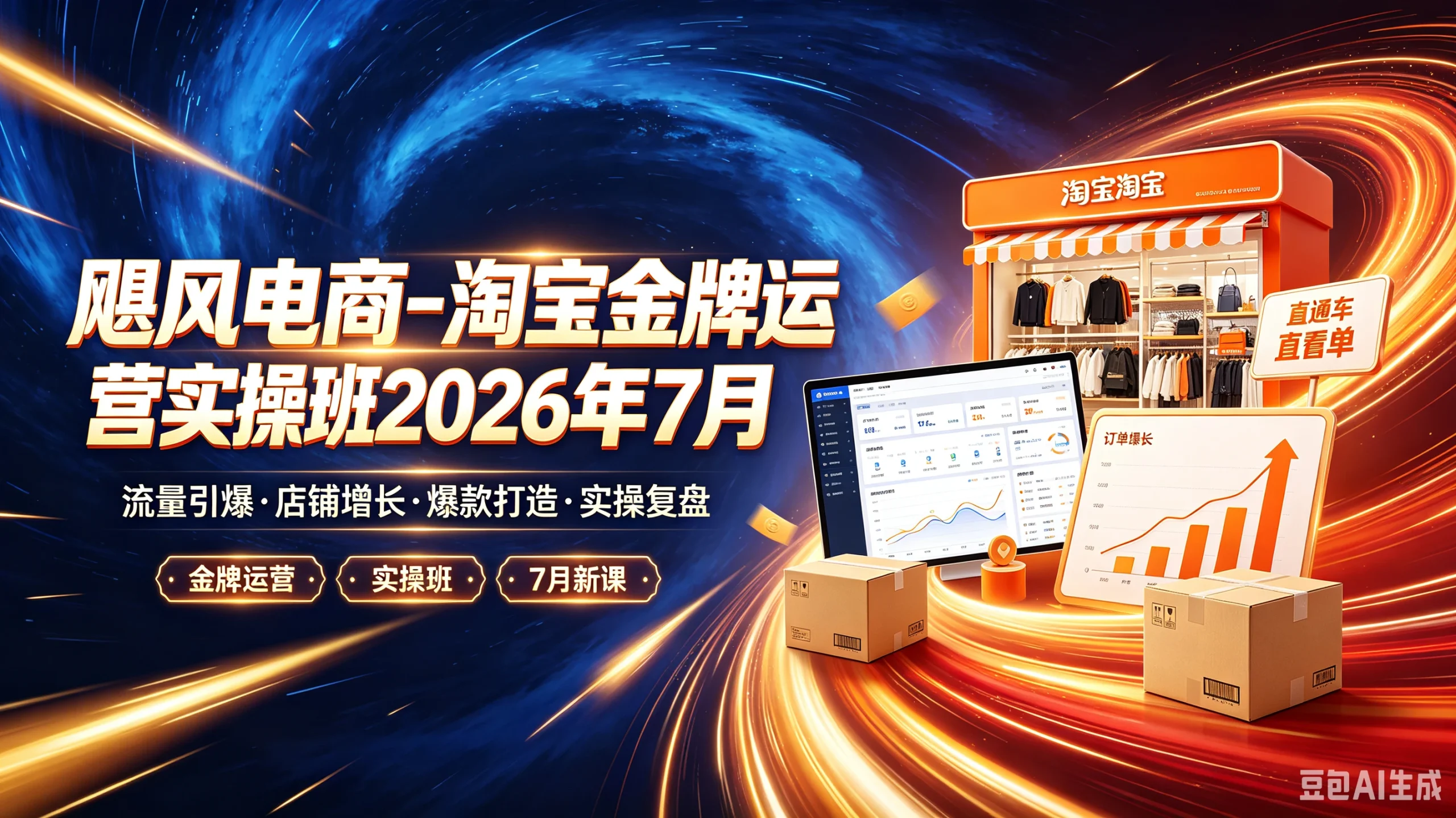 【精】飓风电商-淘宝金牌运营实操班2026年7月，流量引爆·店铺增长·爆款打造·实操复盘，金牌运营、实操班、7月新课-啥好玩