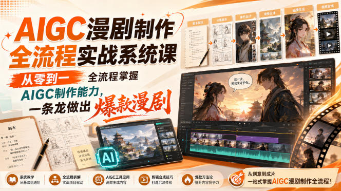 【精】AIGC漫剧制作全流程实战系统课，从零到一全流程掌握AIGC制作能力，一条龙做出爆款漫剧-啥好玩副业网