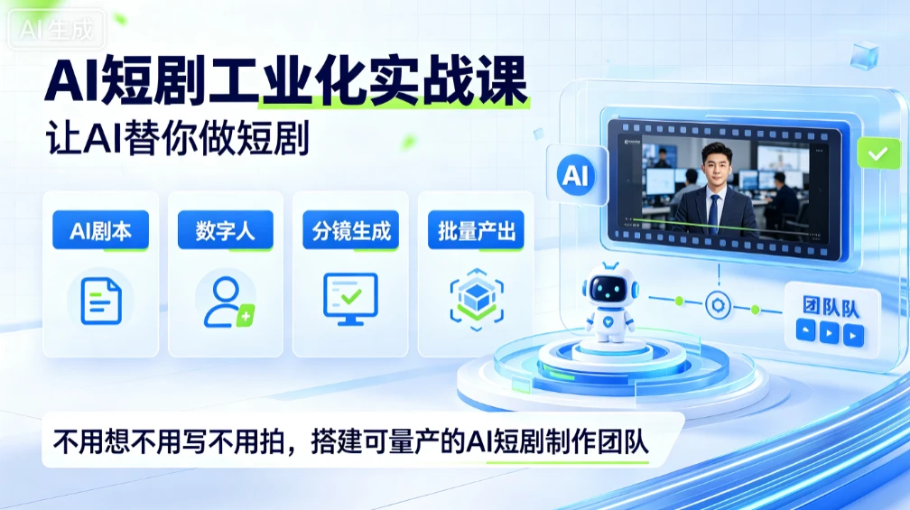 【精】AI短剧工业化实战课，让AI替你做短剧，不用想不用写不用拍，搭建可量产的AI短剧制作团队 - 啥好玩-啥好玩