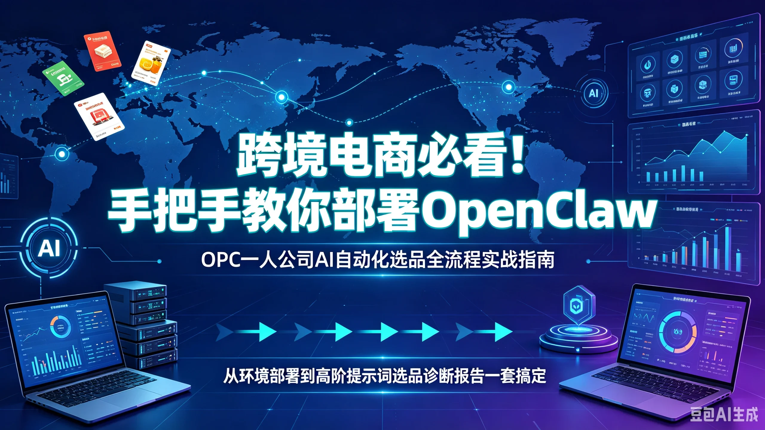 【精】跨境电商必看！手把手教你部署OpenClaw，OPC一人公司AI自动化选品全流程实战指南，从环境部署到高阶提示词选品诊断报告一套搞定-啥好玩副业网