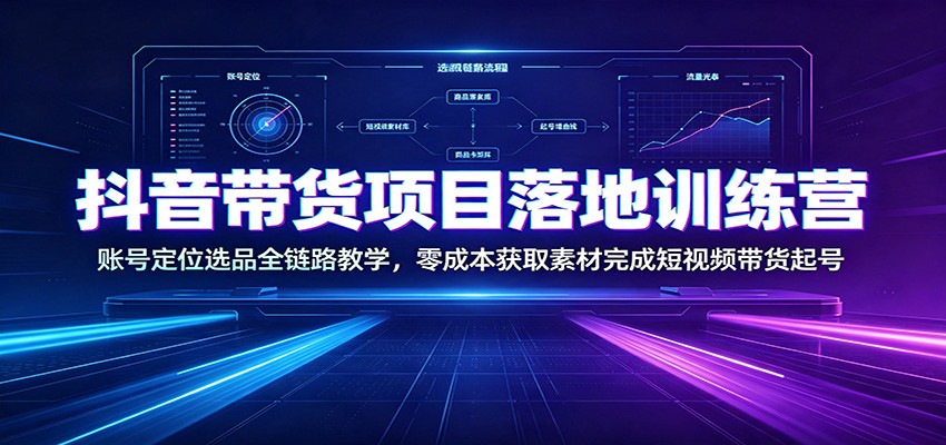抖音带货项目落地训练营：账号定位选品全链路教学，零成本获取素材完成短视频带货起号-啥好玩