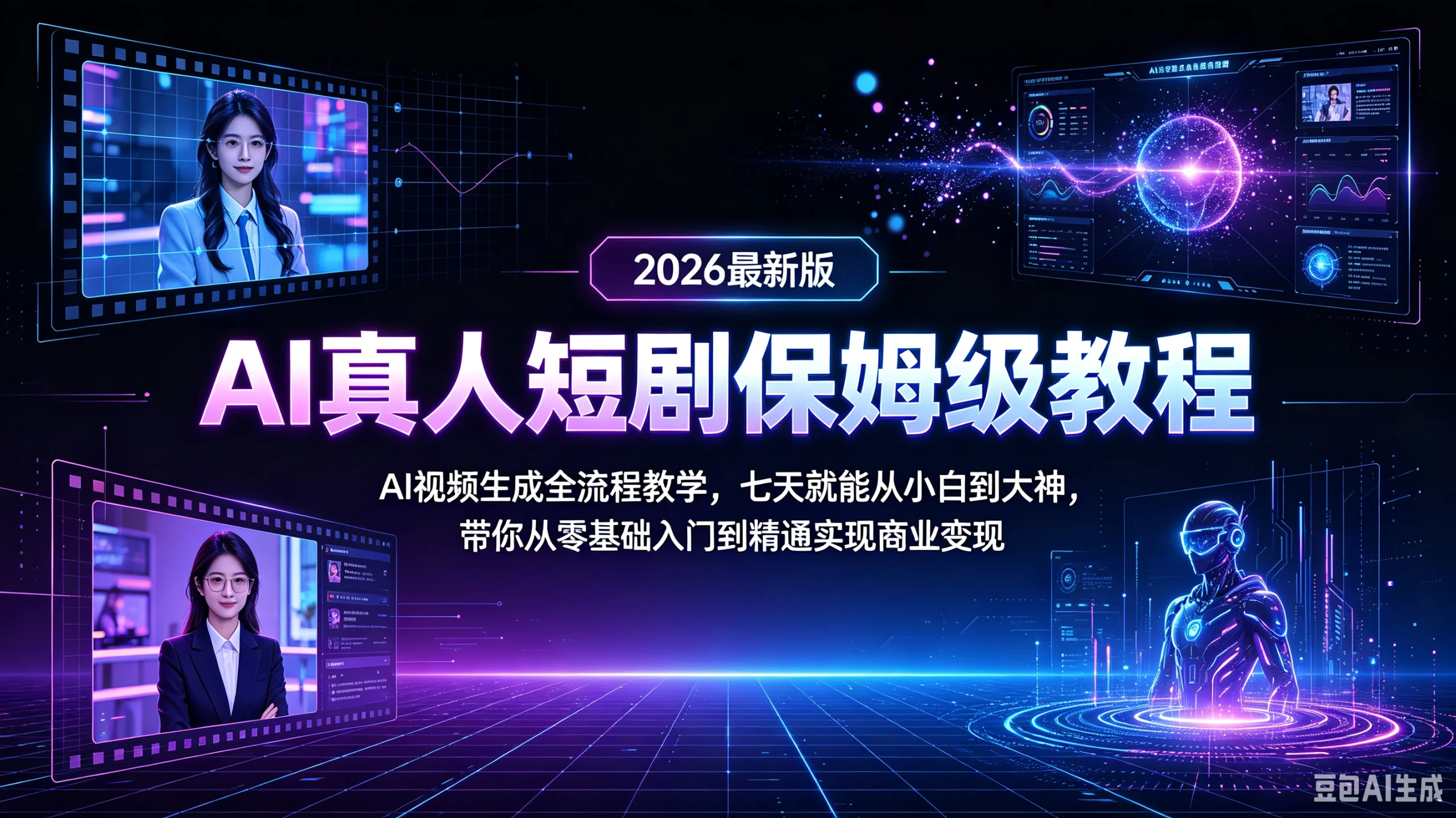 【精】AI真人短剧保姆级教程！2026最新版AI视频生成全流程教学！七天就能从小白到大神！带你从零基础入门到精通实现商业变现！-啥好玩副业网