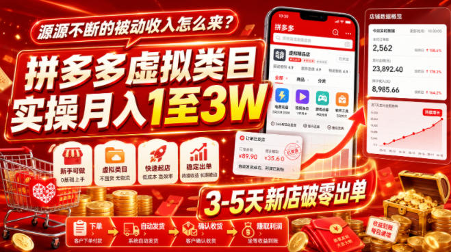 源源不断的被动收入怎么来？拼多多虚拟类目实操月入1至3W，3-5天新店破零出单 - 啥好玩-啥好玩