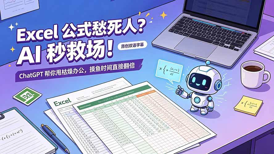 （19487期）Excel 公式愁死人？AI 秒救场！ChatGPT 帮你甩枯燥办公，摸鱼时间直接翻倍【原创双语字幕】-啥好玩