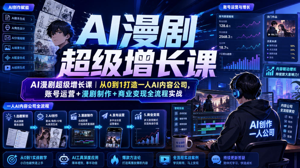 AI漫剧超级增长课｜从0到1打造一人AI内容公司，账号运营+漫剧制作+商业变现全流程实战-啥好玩
