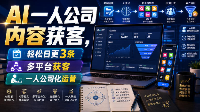 AI一人公司内容获客，轻松日更3条，多平台获客，一人公司化运营（更新） - 啥好玩-啥好玩